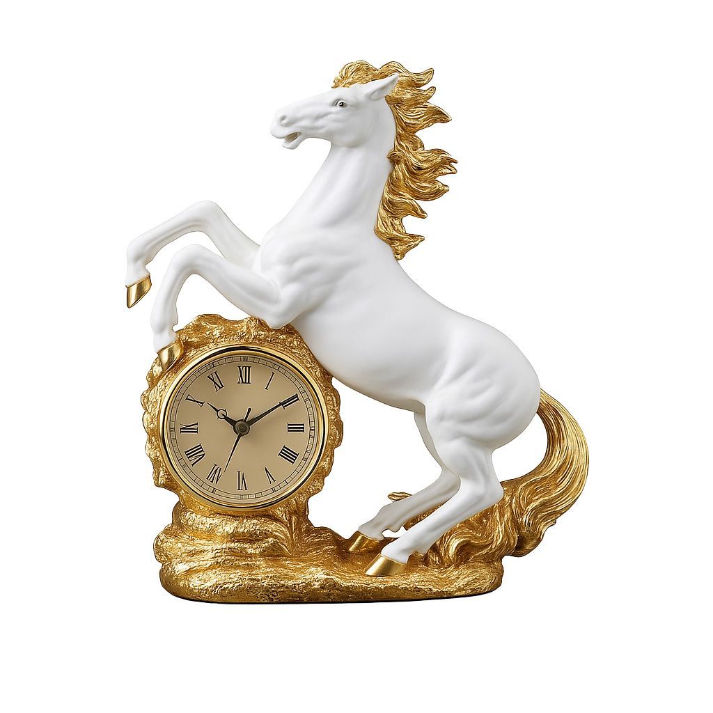 Decorative Statue (Horse design) 46x18x49cm (18.11x7.09x19.29inch) White Gold/Silver Mix Color A203