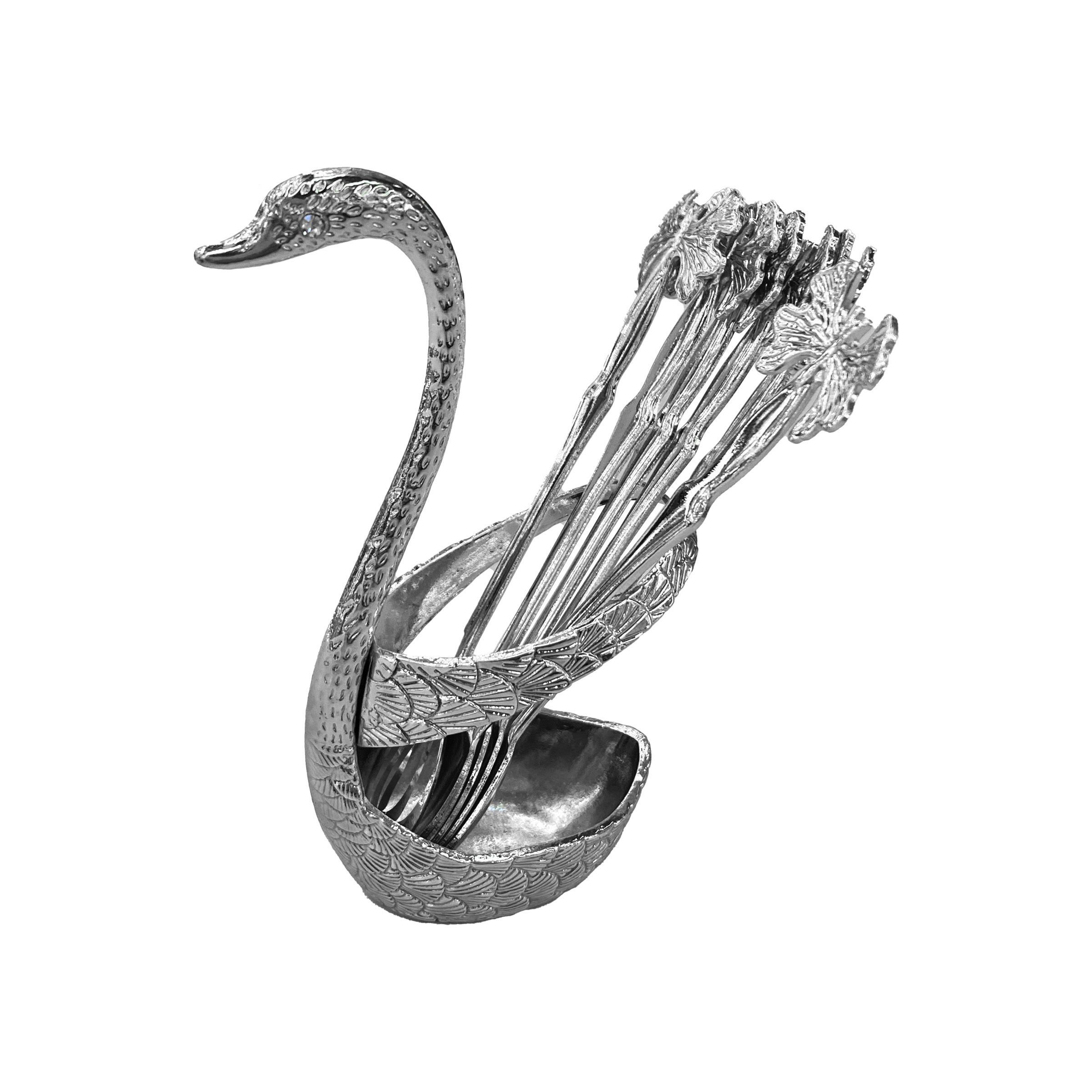 Swan Holder With Fork Set Silver SJ0075-2FK S 6.5x15 cm