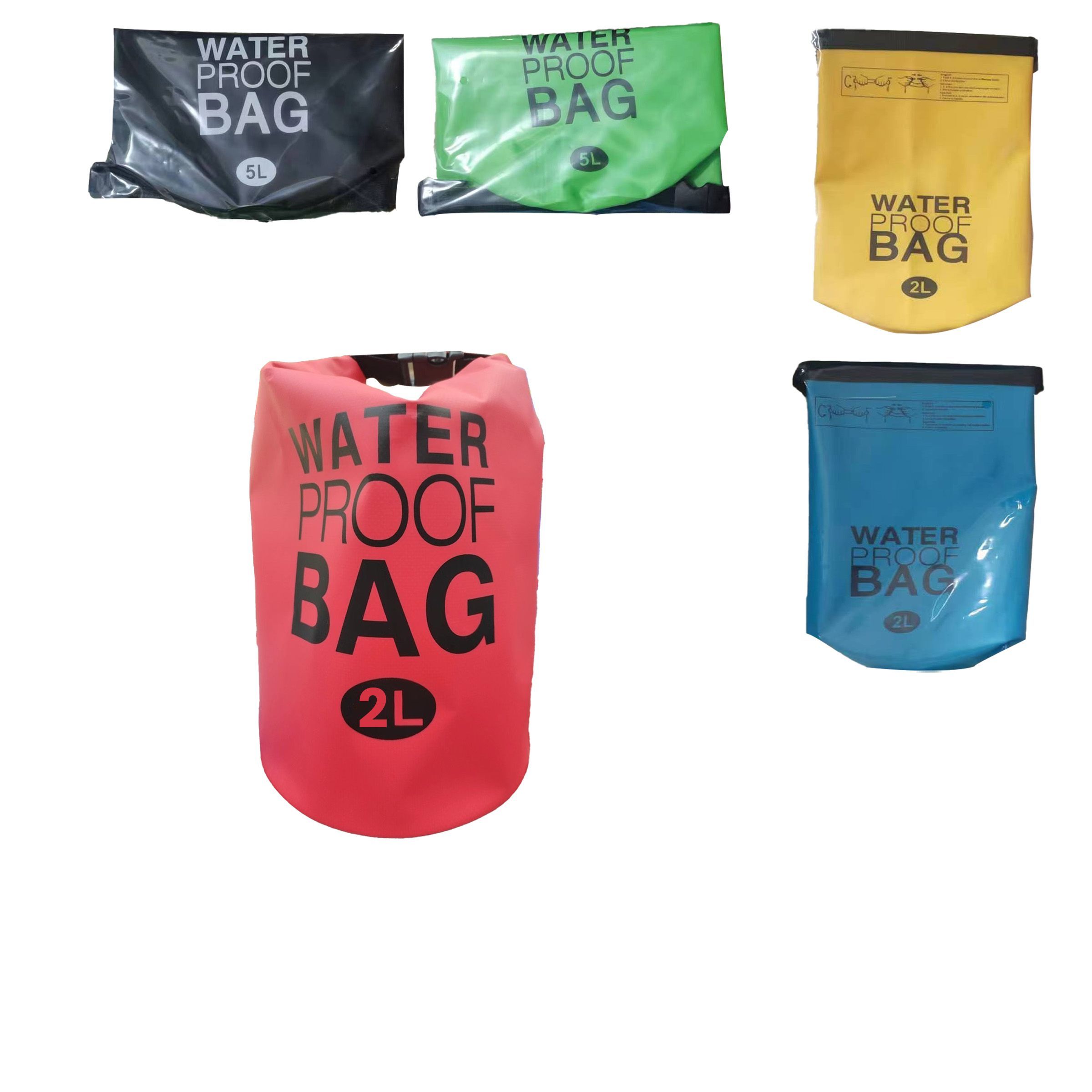 Waterproof Bag 2L mix 5Colors Black Red Yellow Green Blue WPB-2L