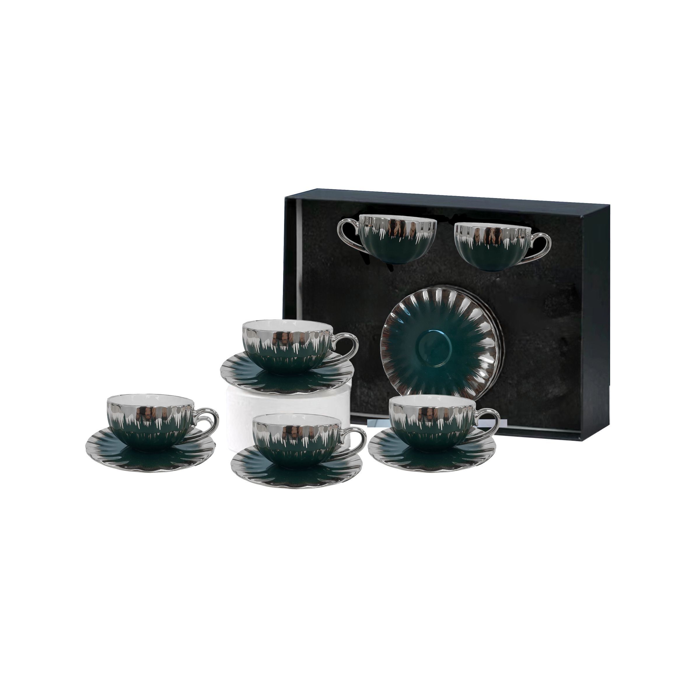 Coffee Cup Set 6Pcs Cups/Saucers S Green + Silver 04-12