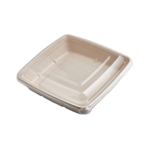 Eco-Friendly 9X9 Pulp Container 1 Compt. with Plastic Lid